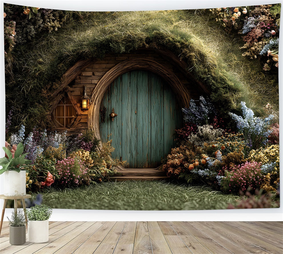 Easter Bunny Burrow Backdrop Enchanted Moss Cottage Floral Door Easter Photography Backdrop By Magali