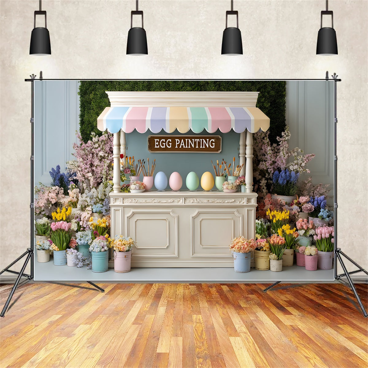 Easter Daffodil Backdrop Egg Painting Floral Stall Backdrop For Easter Pictures By Magali