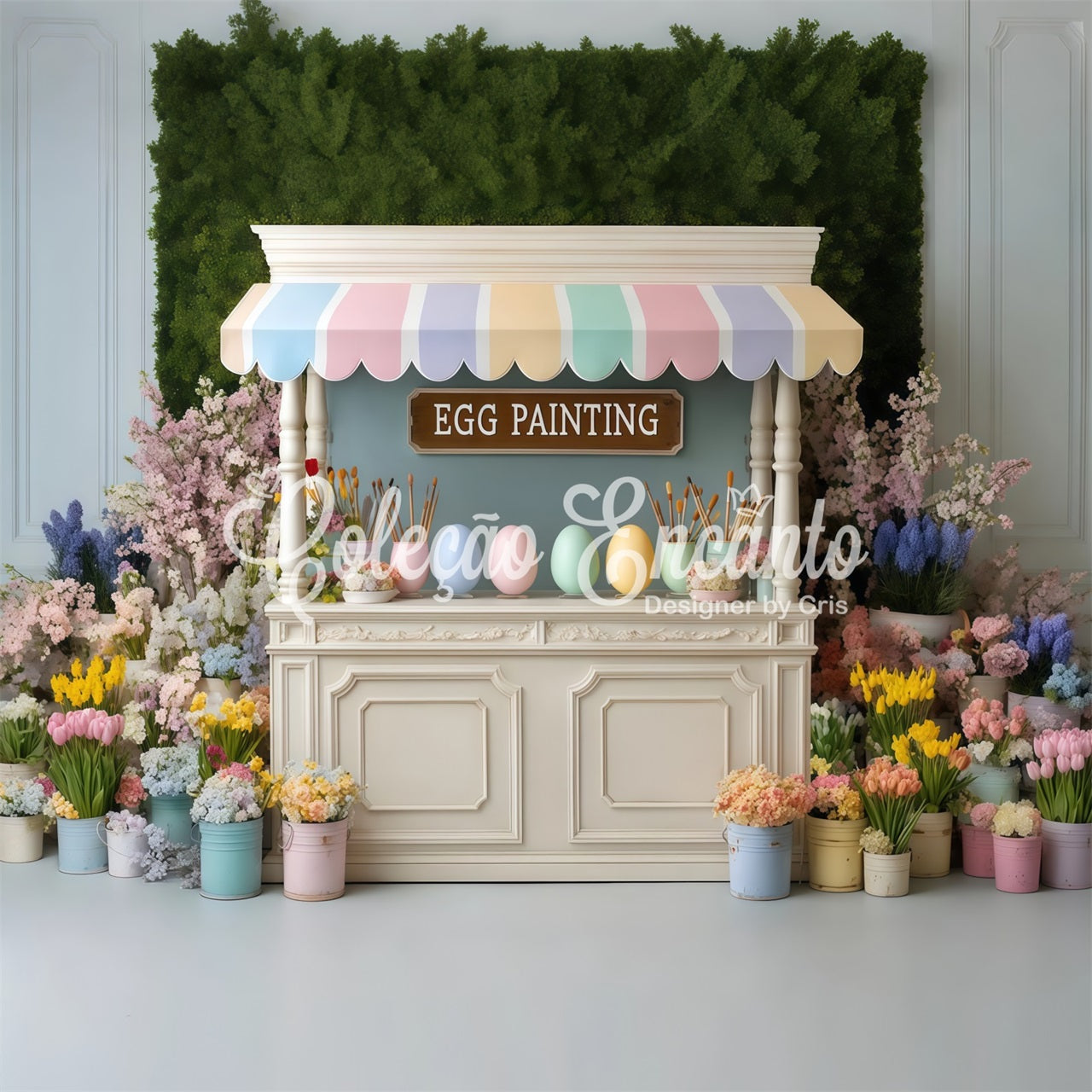 Easter Daffodil Backdrop Egg Painting Floral Stall Backdrop For Easter Pictures By Magali