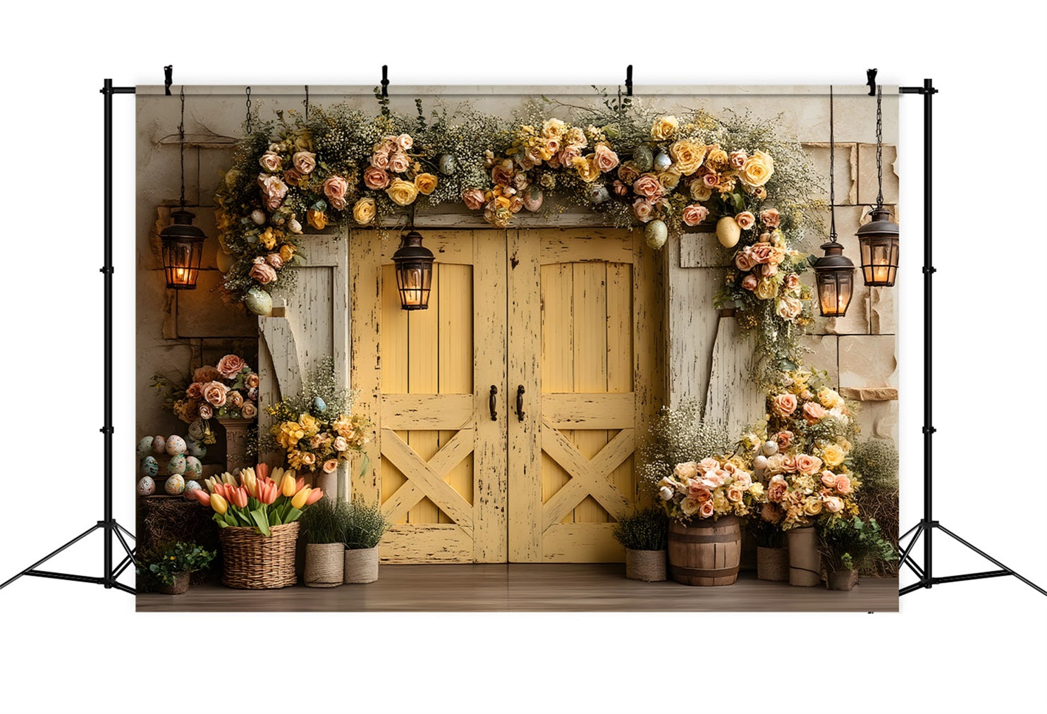 Easter Vintage Floral Backdrop Vintage Yellow Door Blooms Easter Themed Backdrop By Magali