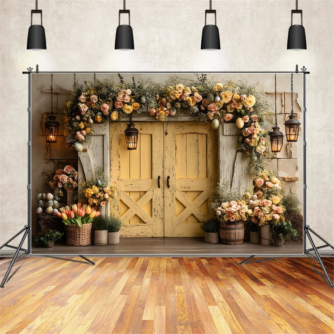 Easter Vintage Floral Backdrop Vintage Yellow Door Blooms Easter Themed Backdrop By Magali