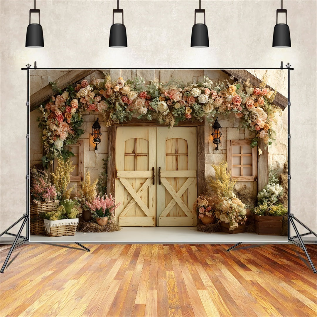 Easter Vintage Floral Backdrop Stone House Flower Door Easter Backdrops Photography By Magali