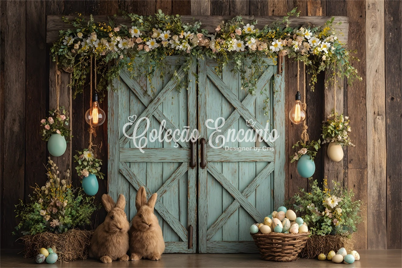 Rabbit Backdrop Floral Bunny Egg Door Easter Backdrops For Pictures By Magali