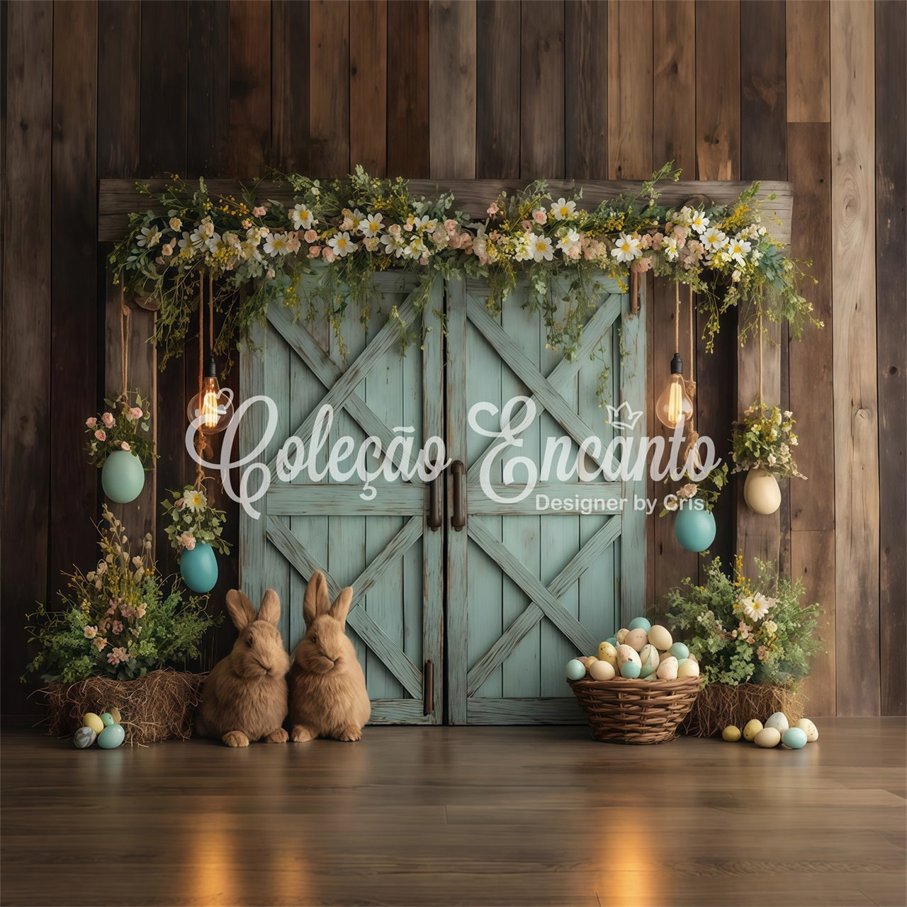 Rabbit Backdrop Floral Bunny Egg Door Easter Backdrops For Pictures By Magali