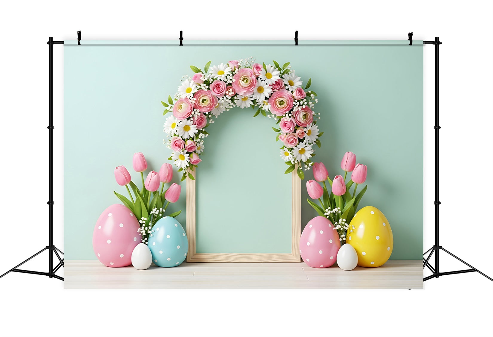 Easter Tulip Backdrop Arch Floral Frame Egg Easter Pictures Backdrop By Magali