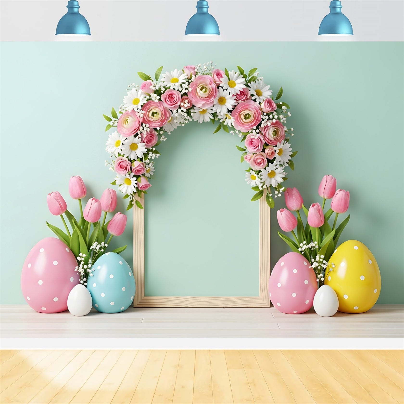 Easter Tulip Backdrop Arch Floral Frame Egg Easter Pictures Backdrop By Magali