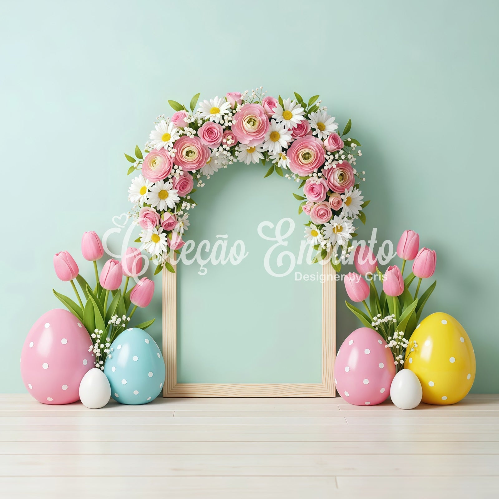 Easter Tulip Backdrop Arch Floral Frame Egg Easter Pictures Backdrop By Magali