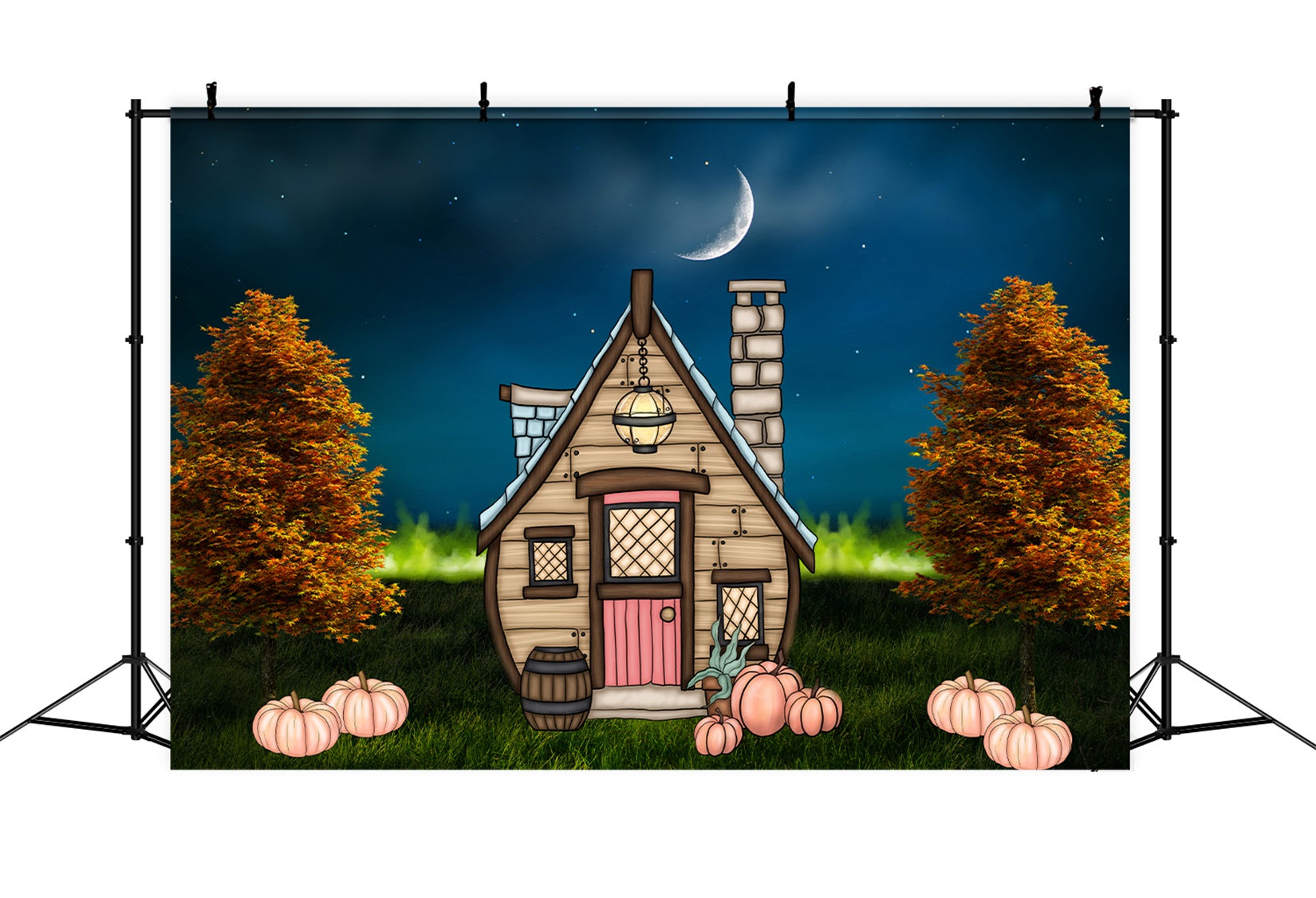 Newborn Backdrops Moonlit Cottage Pumpkin Lawn Halloween Backdrops For Kids By Magali