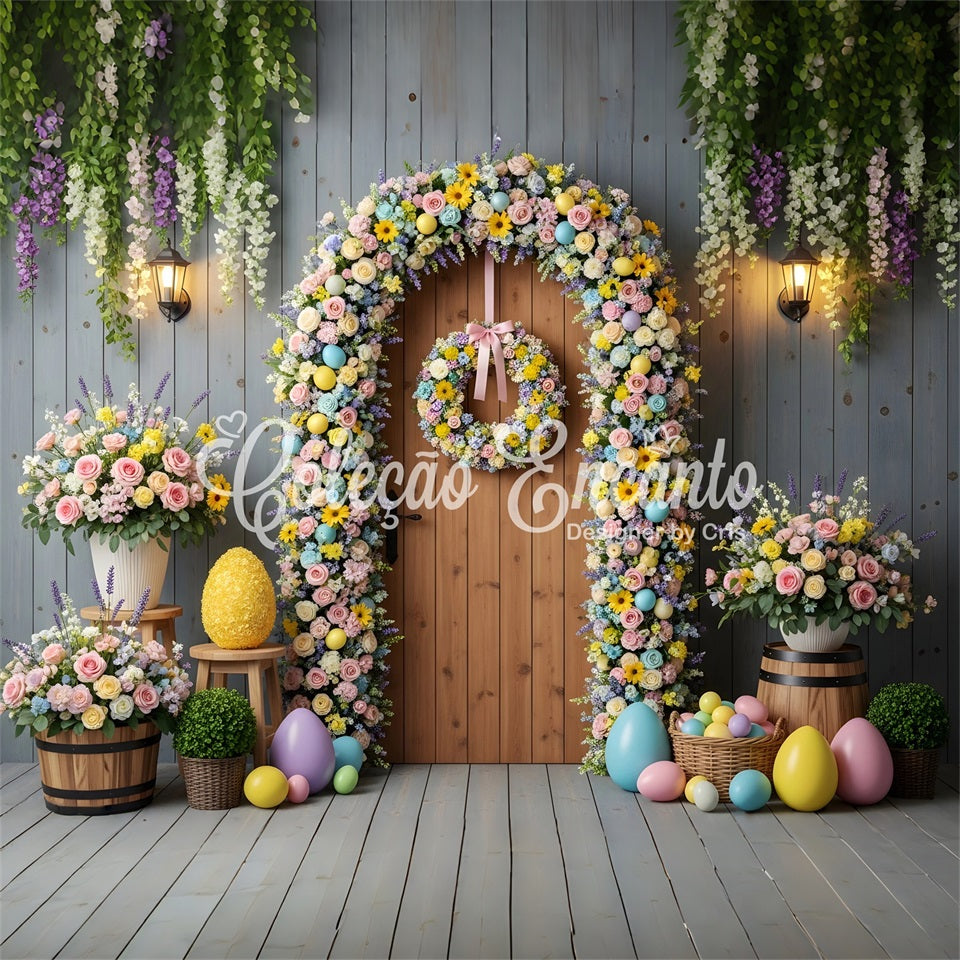 Easter Spring Floral Wreath Backdrop Floral Egg Arch Door Easter Backdrops Ideas By Magali