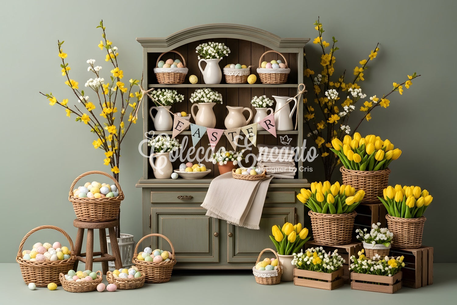 Easter Tulip Backdrop Easter Cabinet Egg Baskets Backdrop Ideas For Easter By Magali
