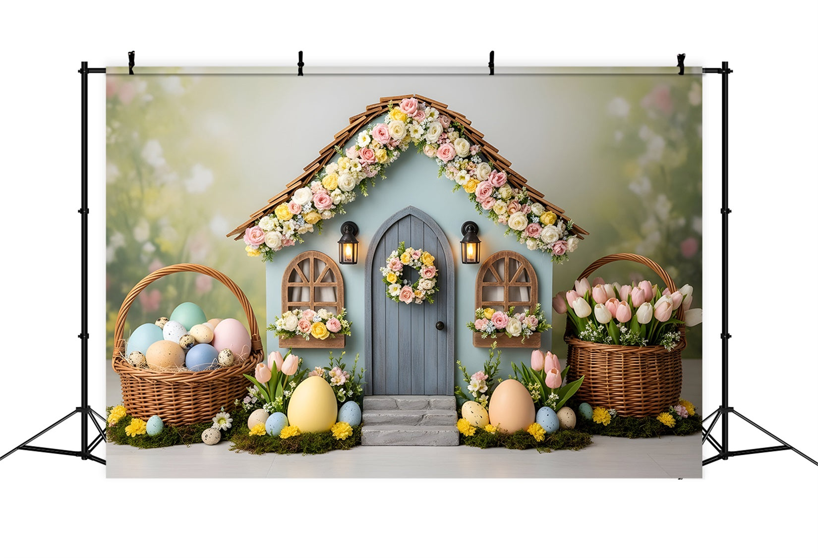 Easter Egg Backdrop Floral Cottage House Tulip Photo Booth Easter Backdrop Ideas By Magali