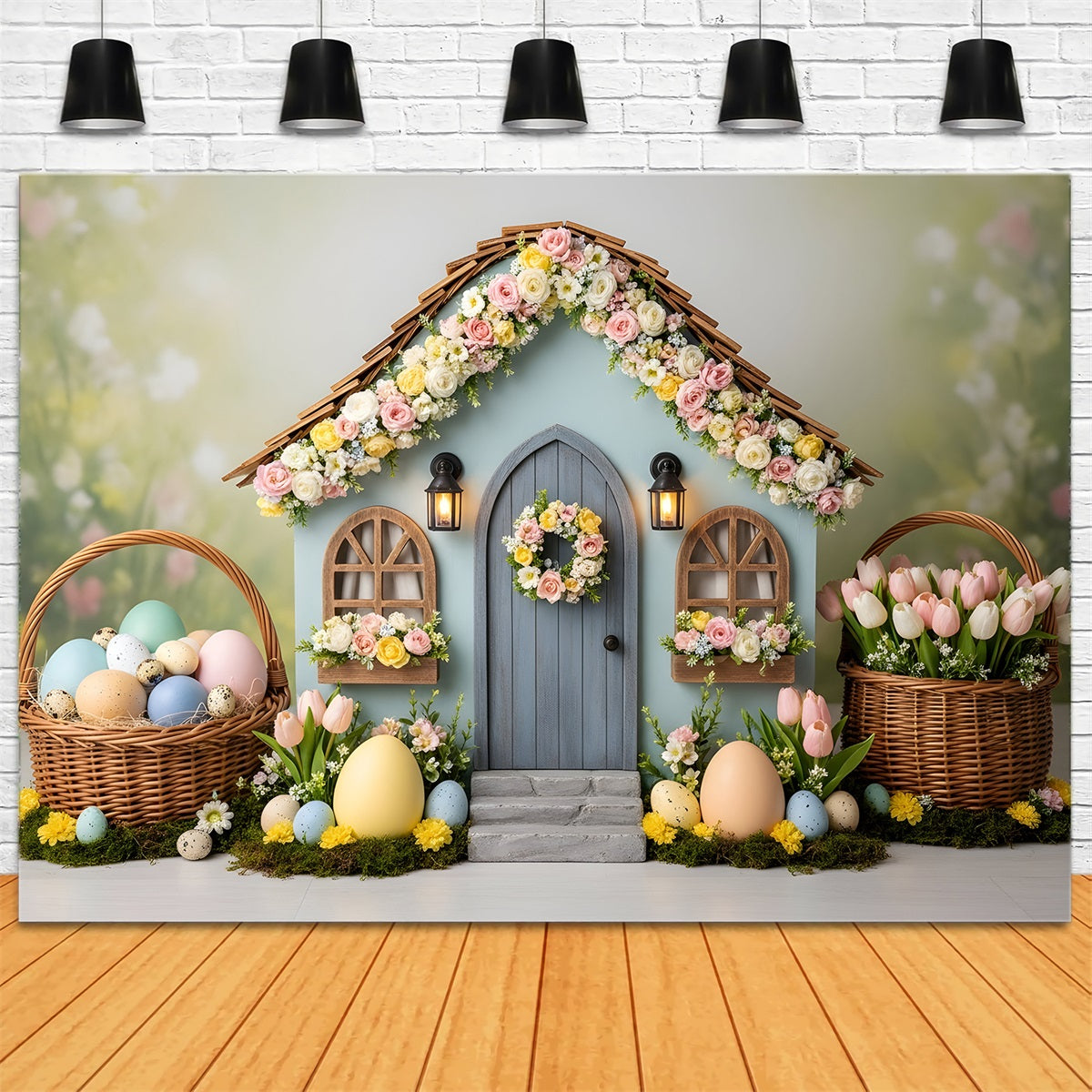 Easter Egg Backdrop Floral Cottage House Tulip Photo Booth Easter Backdrop Ideas By Magali