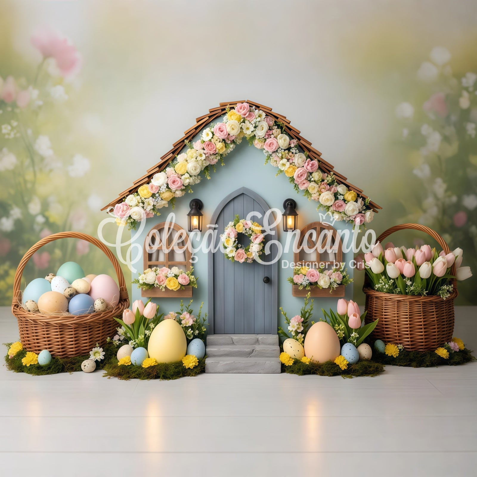 Easter Egg Backdrop Floral Cottage House Tulip Photo Booth Easter Backdrop Ideas By Magali