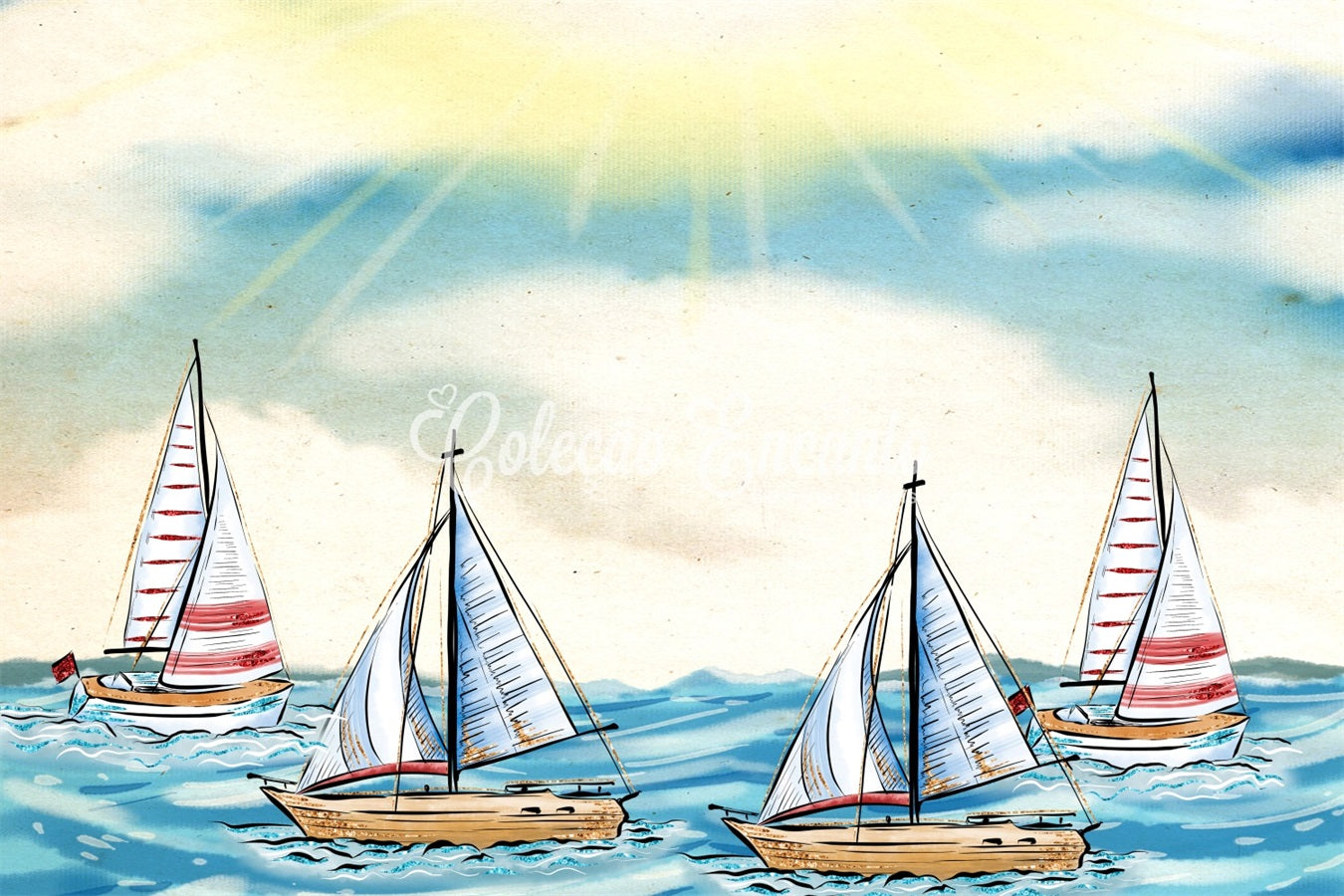 Newborn Photography Backdrop Sunny Ocean Sailboat Horizon Kids Photo Backdrop By Magali