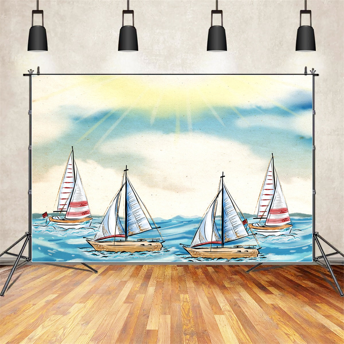 Newborn Photography Backdrop Sunny Ocean Sailboat Horizon Kids Photo Backdrop By Magali