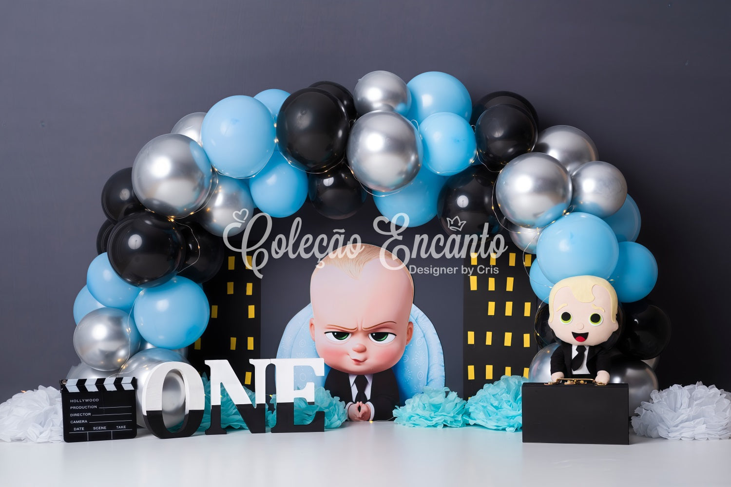 Children Backdrop Blue Black Balloon City Boss Kids Birthday Backdrop By Magali