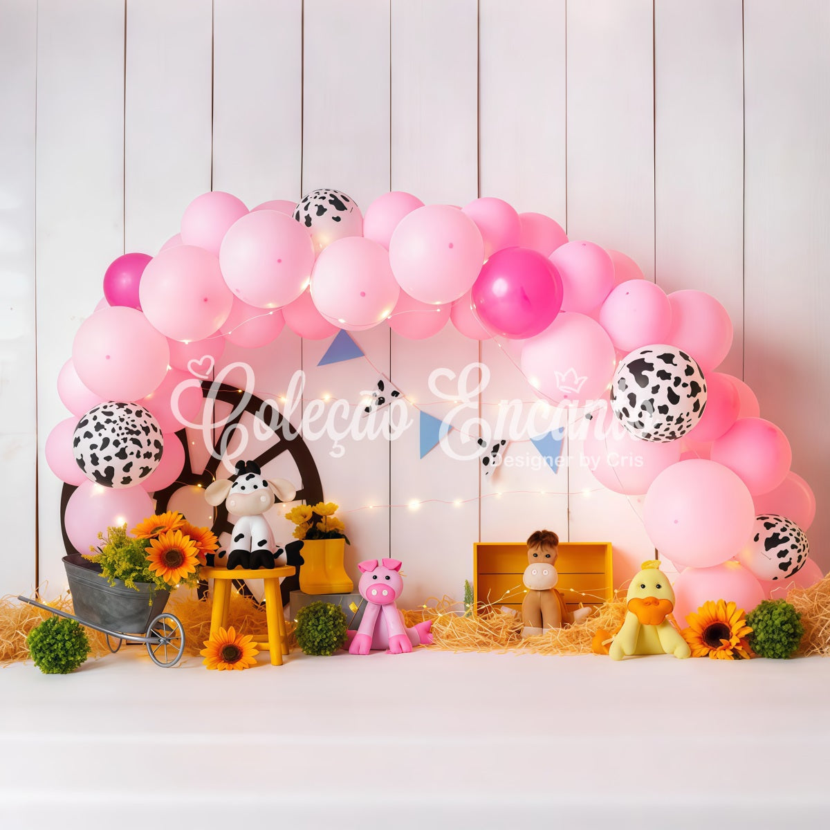 Newborn Photo Backdrop Pink Farm Balloon Sunflower Hay Cowgirl Backdrop Ideas By Magali