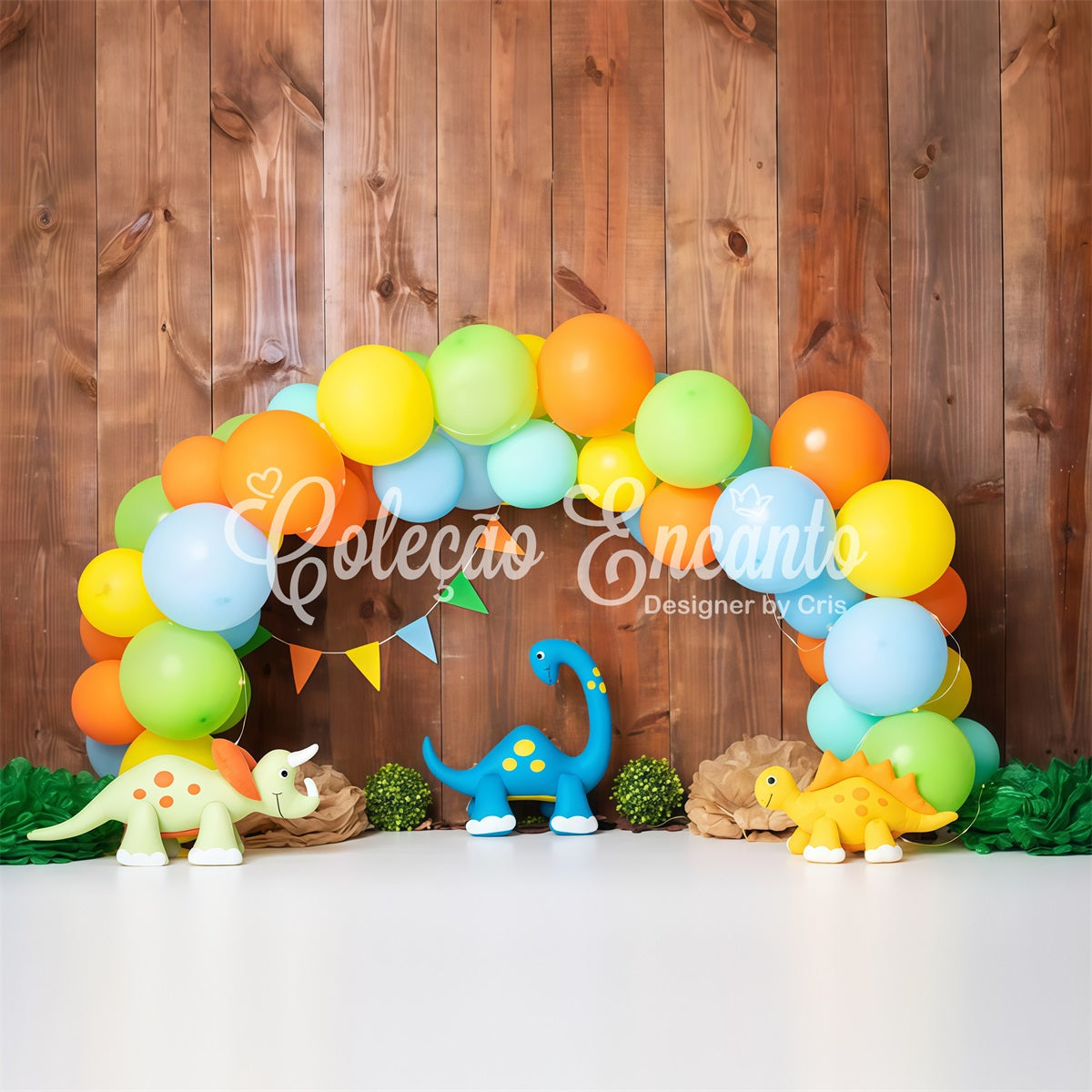 Newborn Photo Backdrops Colorful Balloon Dinosaur Party Arch Children Backdrop By Magali