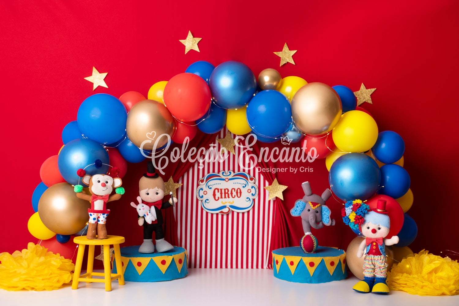 Newborn Photoshoot Backdrop Red Blue Balloon Star Stage Circus Backdrop By Magali