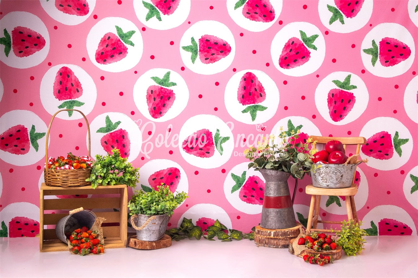 Childrens Backdrops Pink Strawberry Picnic Farm Stand Kids Photography Backdrop By Magali