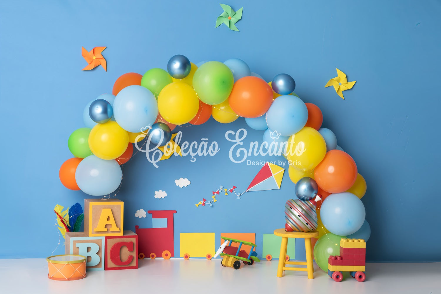 Backdrop For Children Colorful Balloon Blocks Train Toys Newborn Photo Backdrop By Magali