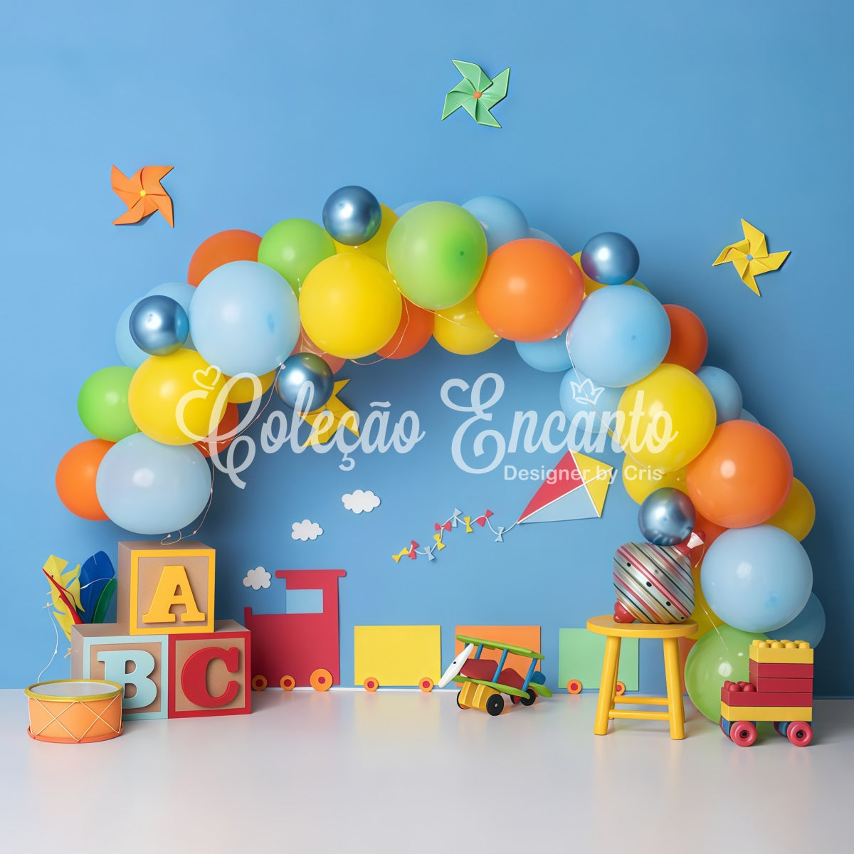 Backdrop For Children Colorful Balloon Blocks Train Toys Newborn Photo Backdrop By Magali