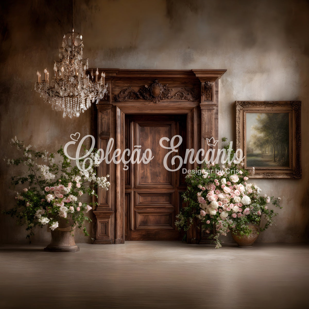 Mother's Day Photo Backdrop Rustic Wooden Door Flower Cascade Mothers Day Backdrops By Magali