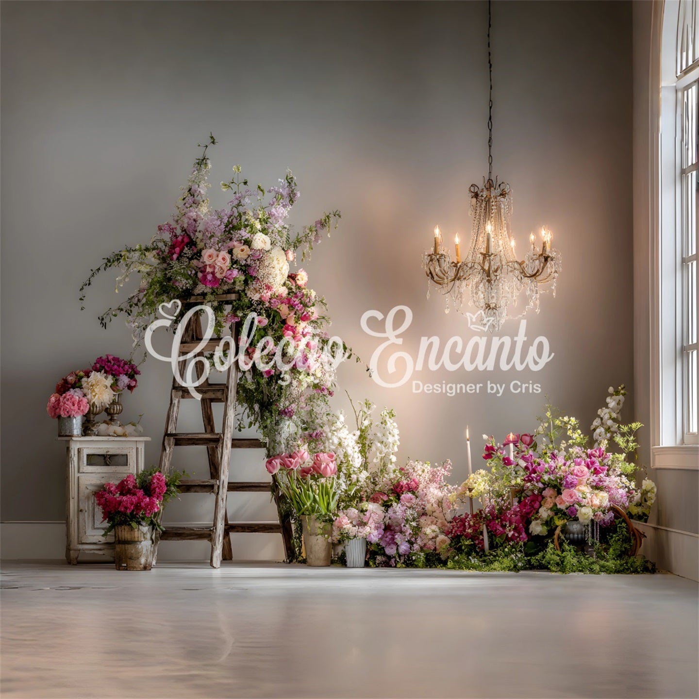 Mother's Day Backdrops Rustic Floral Ladder Arrangement Mothers Day Photo Backdrop By Magali