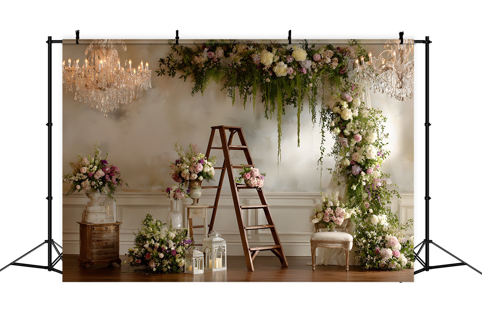 Happy Mothers Day Backdrop Lush Floral Arch Ladder Mothers Day Photo Backdrops By Magali