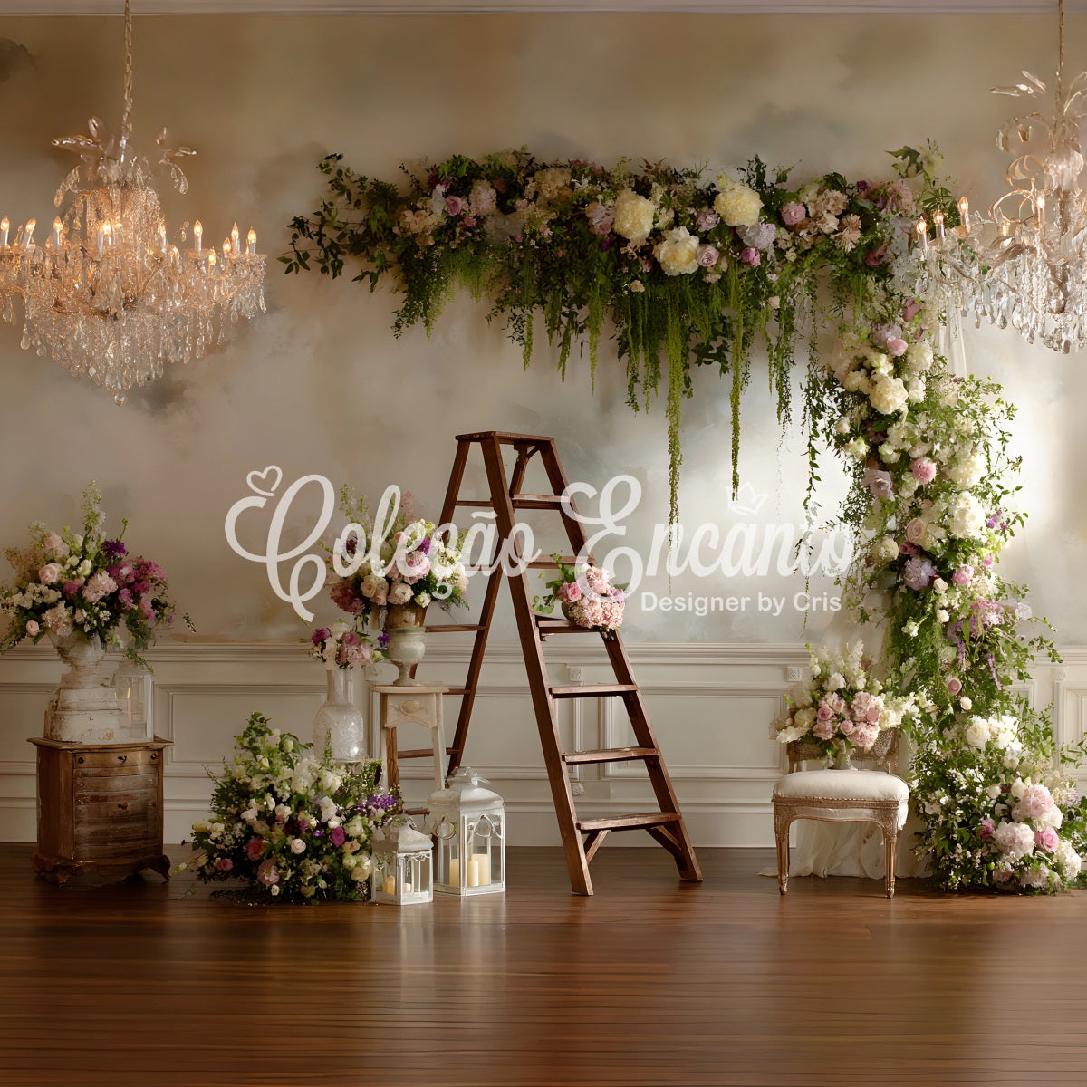Happy Mothers Day Backdrop Lush Floral Arch Ladder Mothers Day Photo Backdrops By Magali