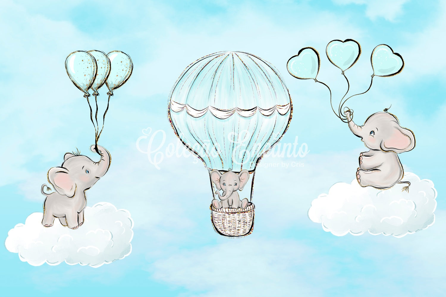 Backdrops For Kids Baby Elephant Cloud Balloon Ride Newborn Photo Backdrop By Magali
