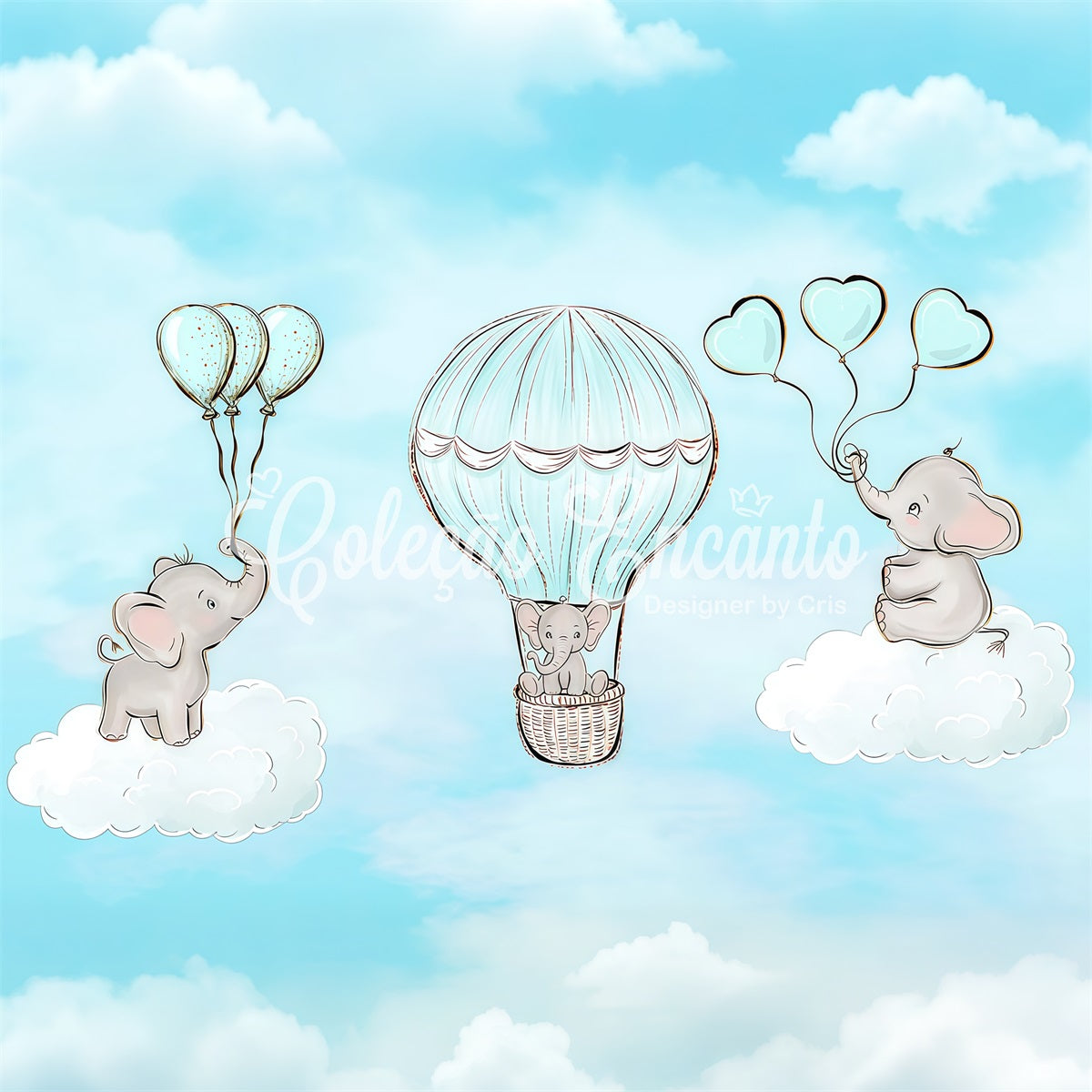 Backdrops For Kids Baby Elephant Cloud Balloon Ride Newborn Photo Backdrop By Magali