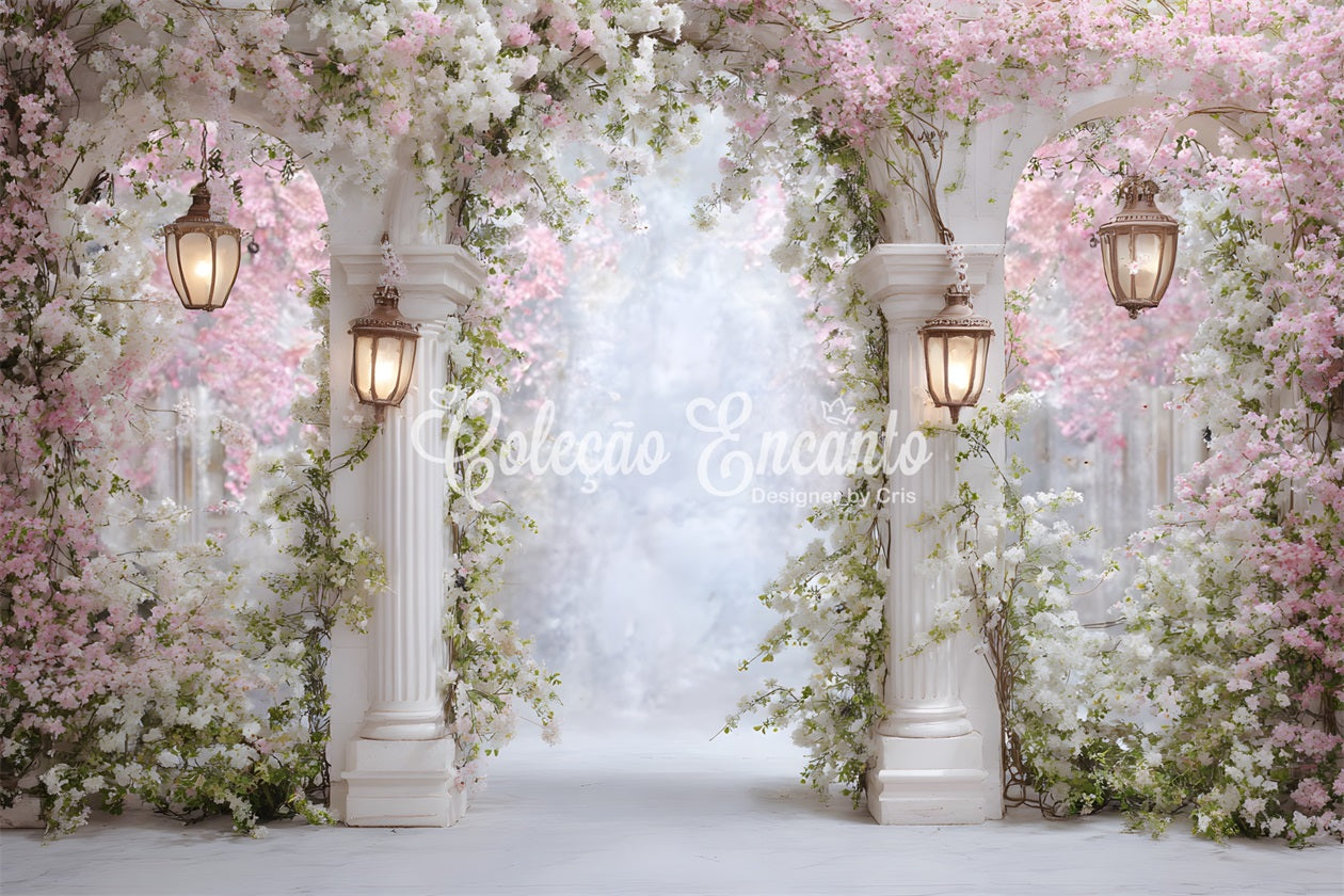Mothers Day Photo Booth Backdrop Soft Pink Blossom Pillars Mother's Day Photo Booth Backdrop By Magali