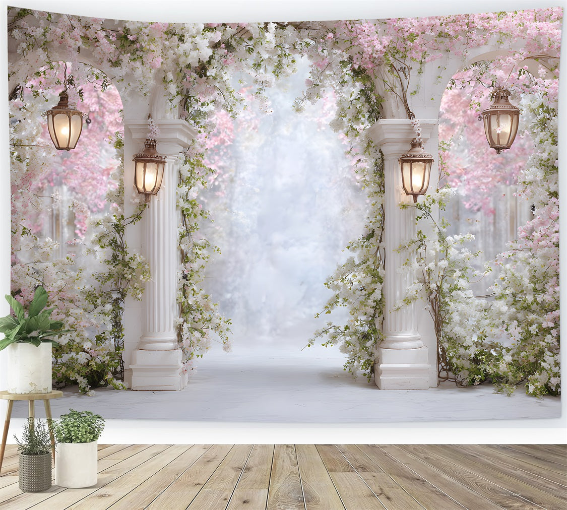 Mothers Day Photo Booth Backdrop Soft Pink Blossom Pillars Mother's Day Photo Booth Backdrop By Magali
