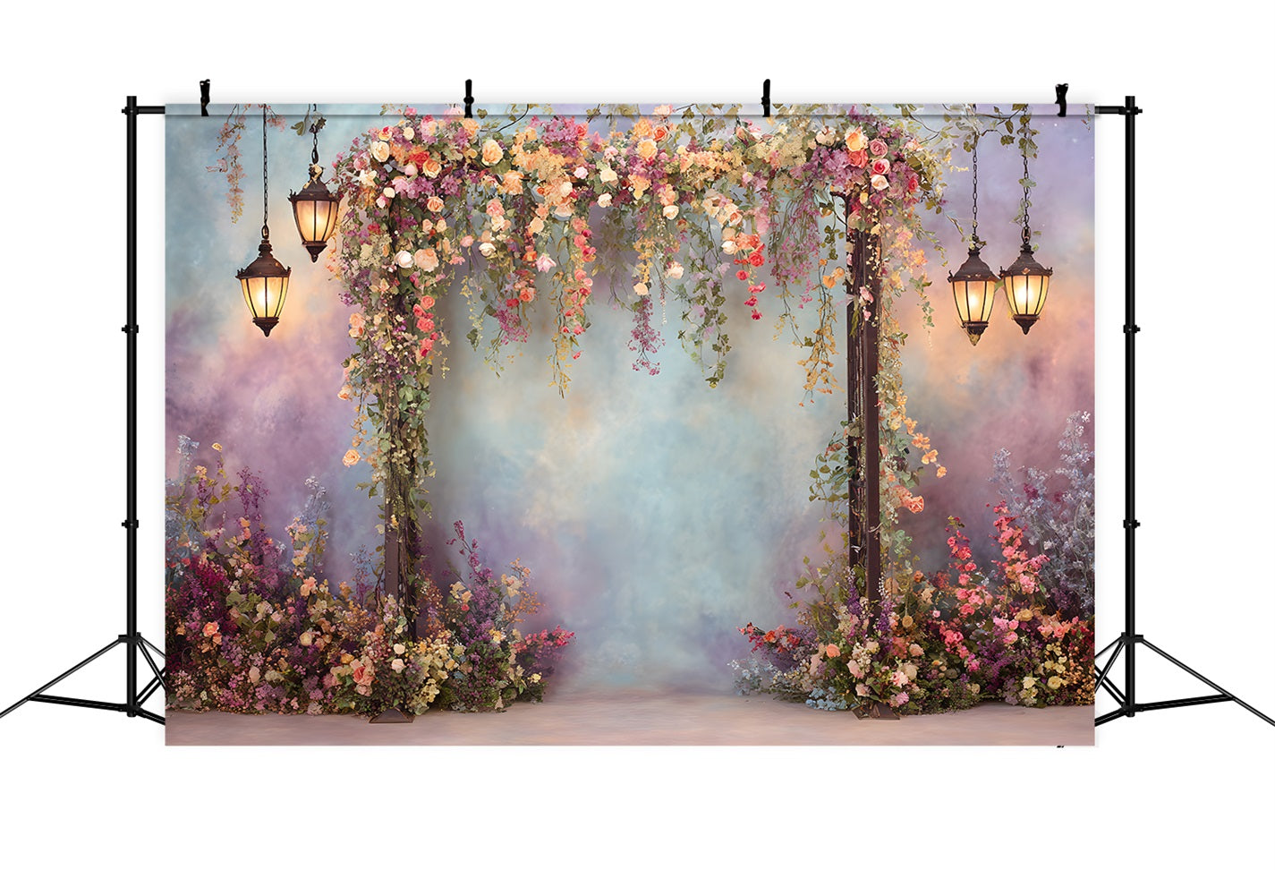 Mother's Day Backdrop With Flowers Colorful Lantern Floral Gateway Mothers Day Picture Backdrop By Magali