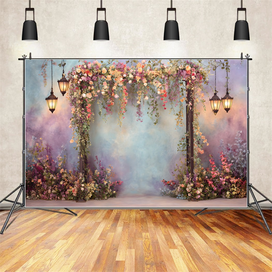 Mother's Day Backdrop With Flowers Colorful Lantern Floral Gateway Mothers Day Picture Backdrop By Magali