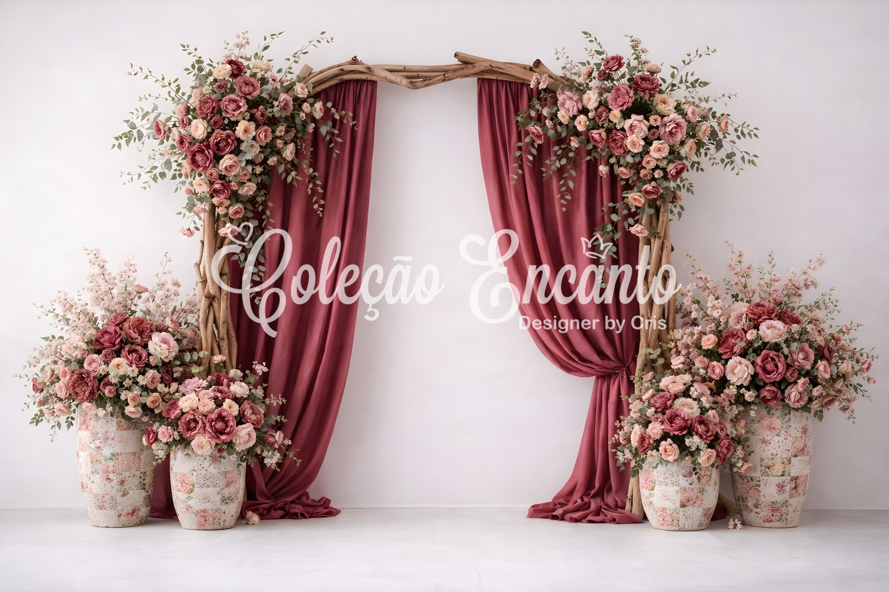 Mother Day Backdrop Rustic Rose Drape Arch Vases Mother's Day Photography Backdrops By Magali
