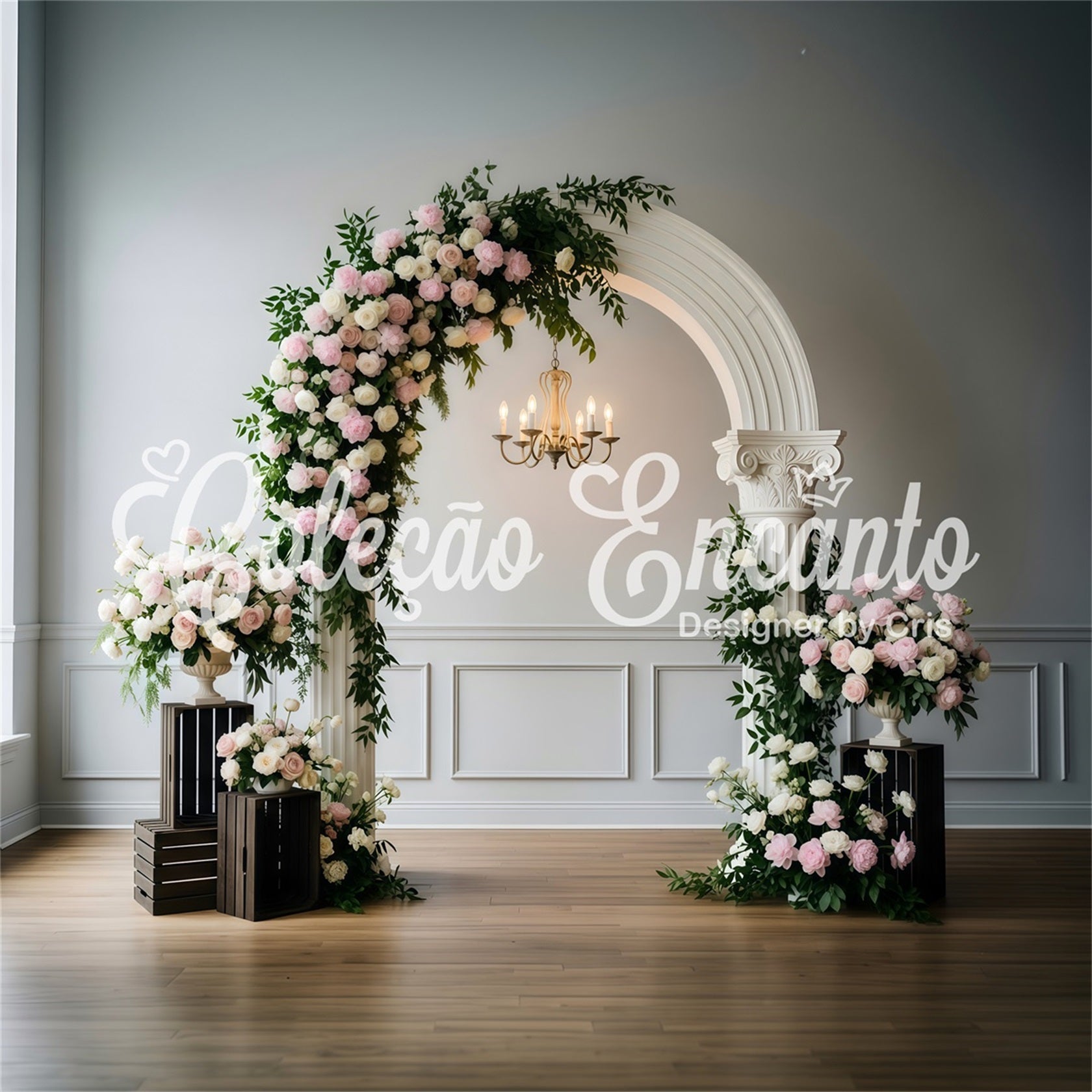 Mothers Day Picture Backdrop Blush Floral Chandelier Arch Frame Mother's Day Backdrops By Magali