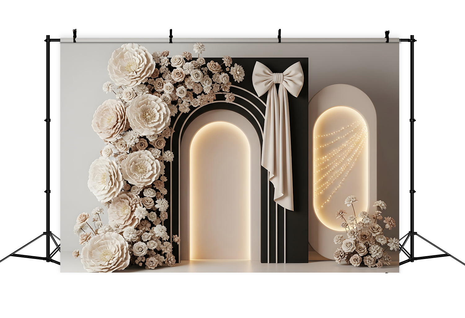 Mother's Day Backdrop Design Ivory Bow Arch Floral Glow Photo Backdrop For Mothers Day By Magali