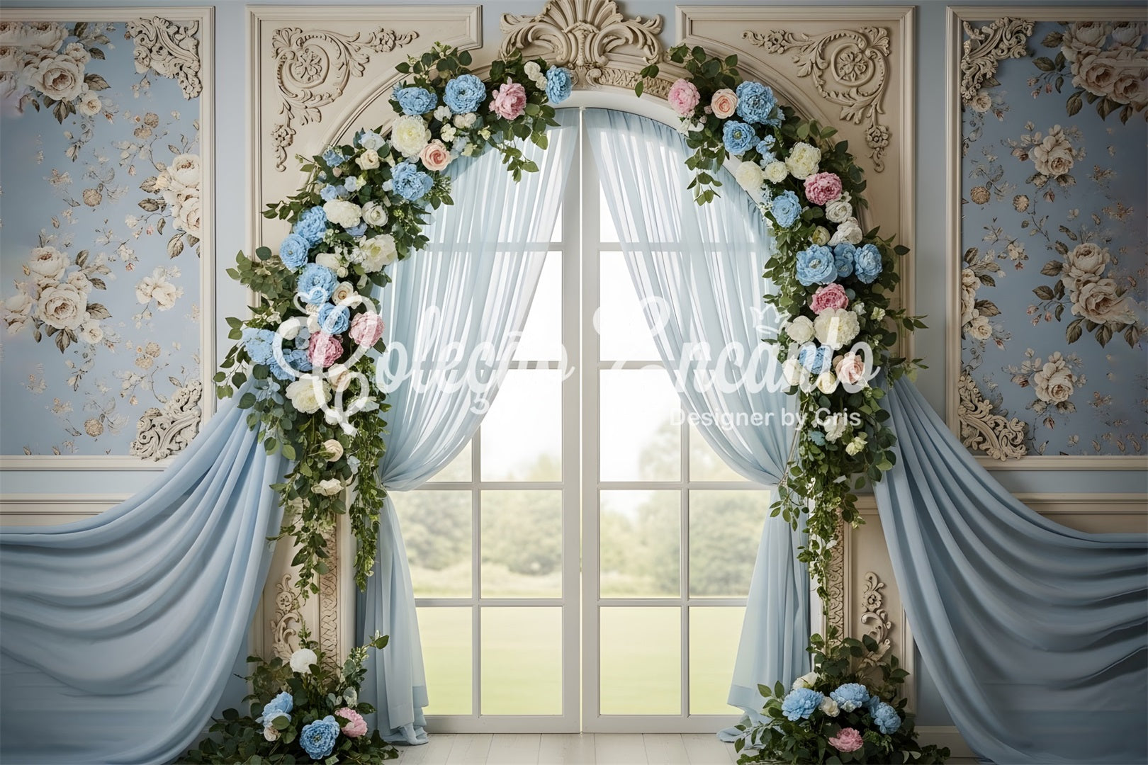 Mother's Day Photography Backdrops Blue Blossom Window Arch Drapes Mothers Day Backdrop Ideas By Magali