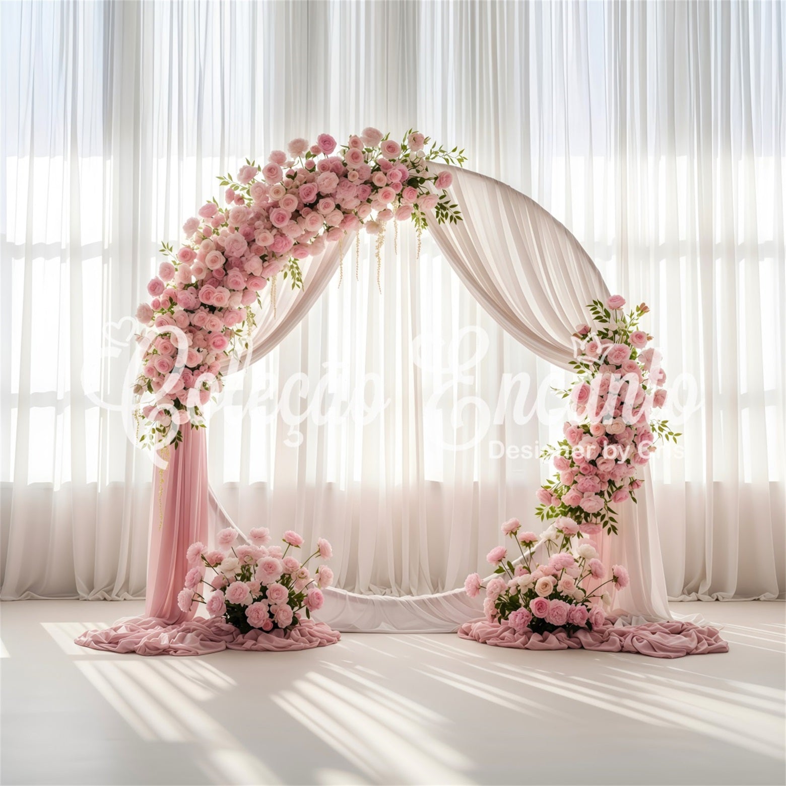Mother's Day Photo Backdrop Blush Floral Arch Draped Romance Backdrop For Mothers Day By Magali