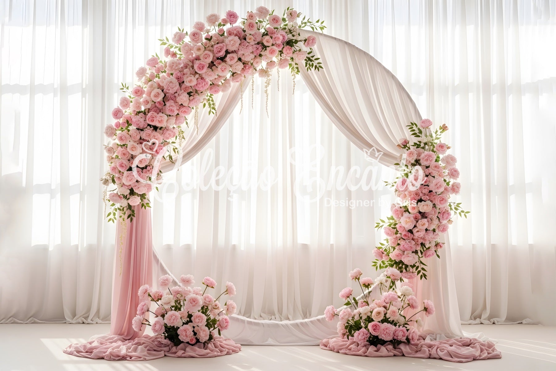 Mother's Day Photo Backdrop Blush Floral Arch Draped Romance Backdrop For Mothers Day By Magali