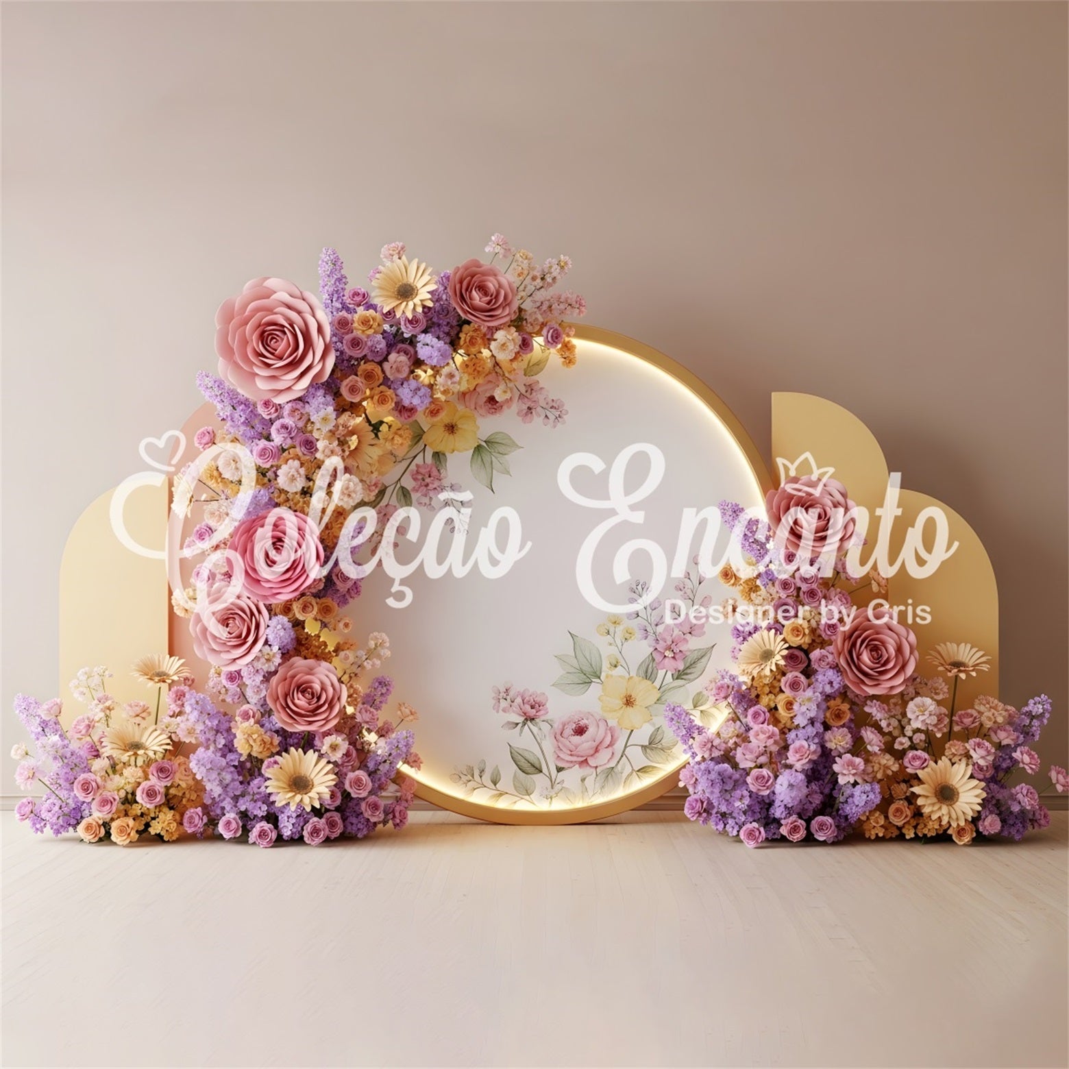Mother's Day Backdrops Pastel Flower Halo Gold Panels Floral Mother's Day Backdrop Ideas By Magali