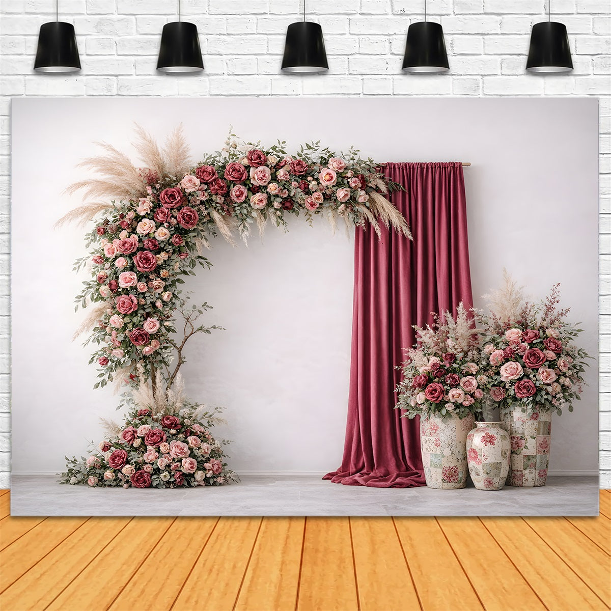 Mothers Day Photo Backdrop Mauve Rose Arch Velvet Drapes Mother's Day Backdrop With Flowers By Magali