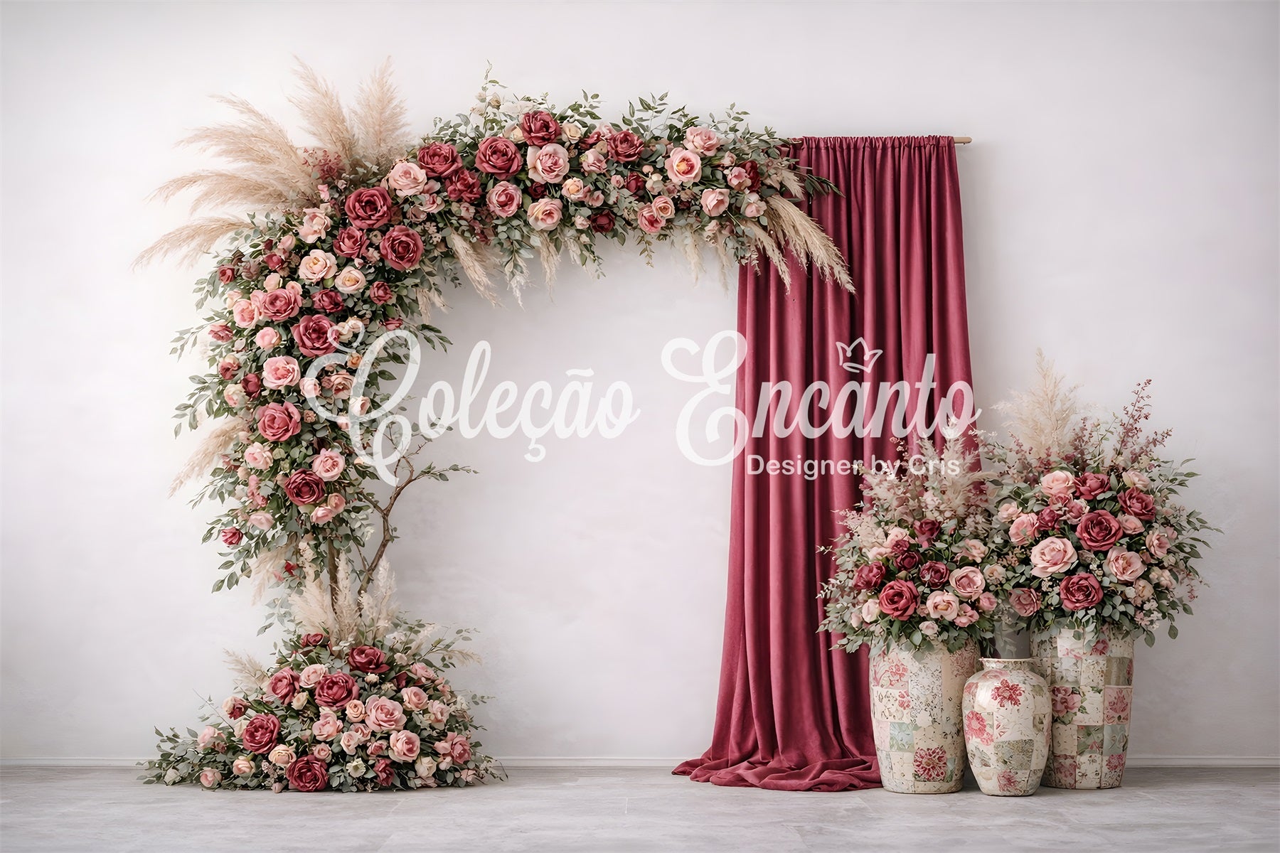 Mothers Day Photo Backdrop Mauve Rose Arch Velvet Drapes Mother's Day Backdrop With Flowers By Magali