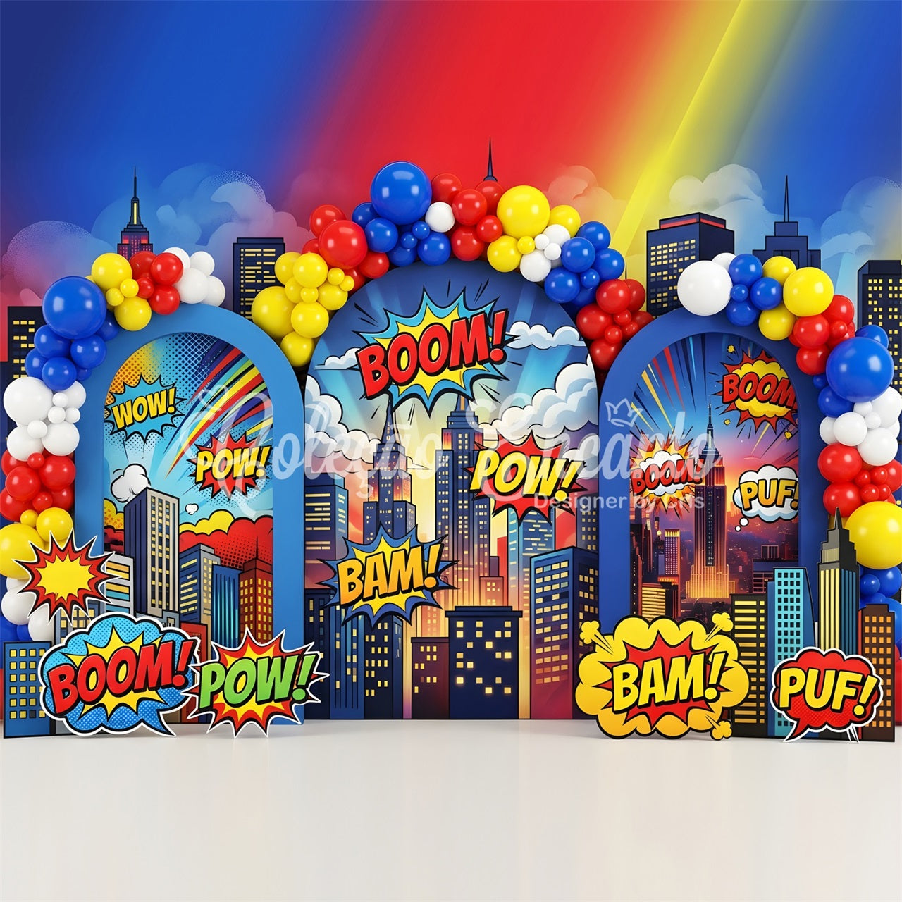 Newborn Photography Backdrops Comic Boom Balloon City Arch Kids Backdrop CEM65-1