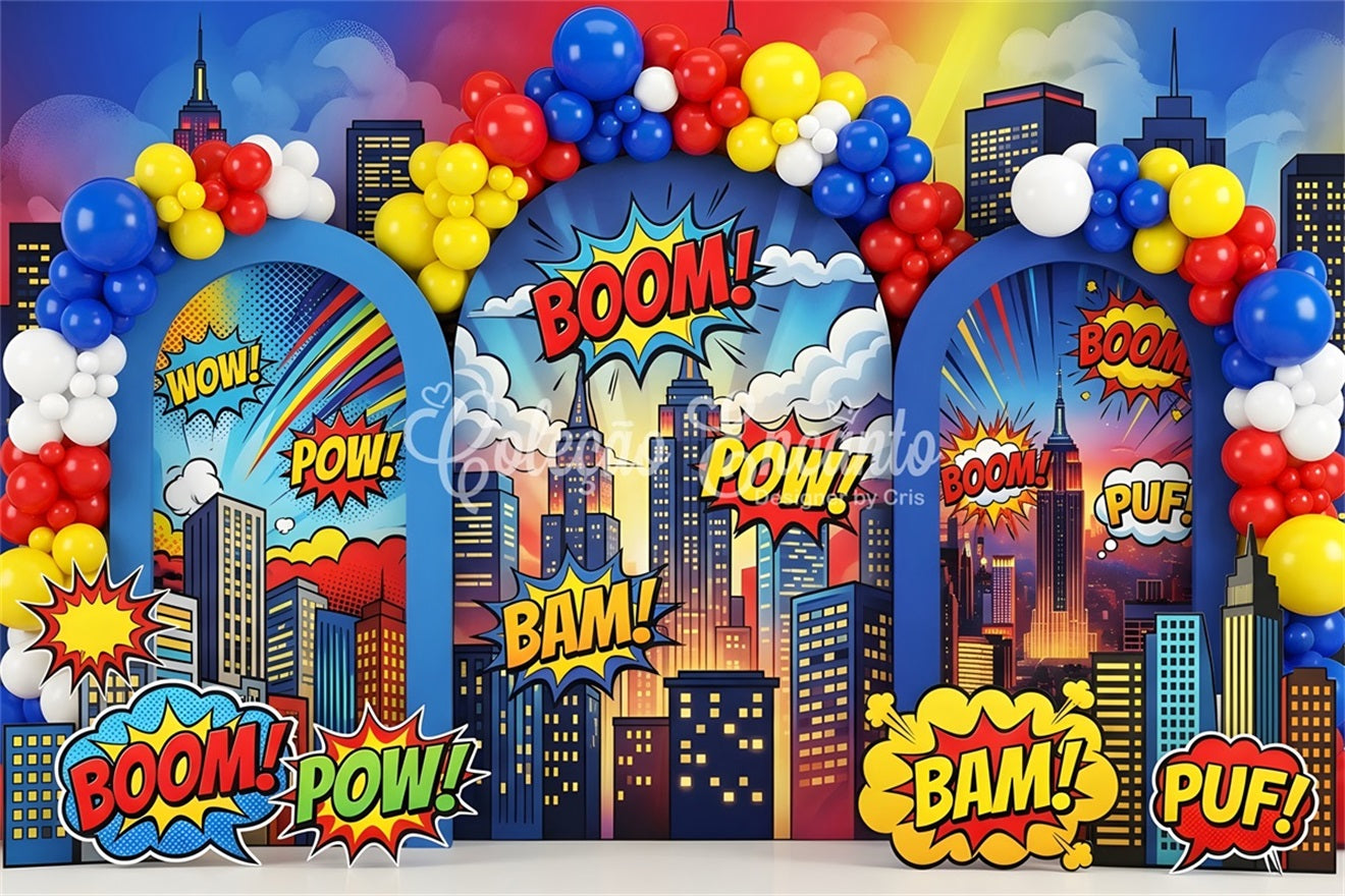 Newborn Photography Backdrops Comic Boom Balloon City Arch Kids Backdrop CEM65-1