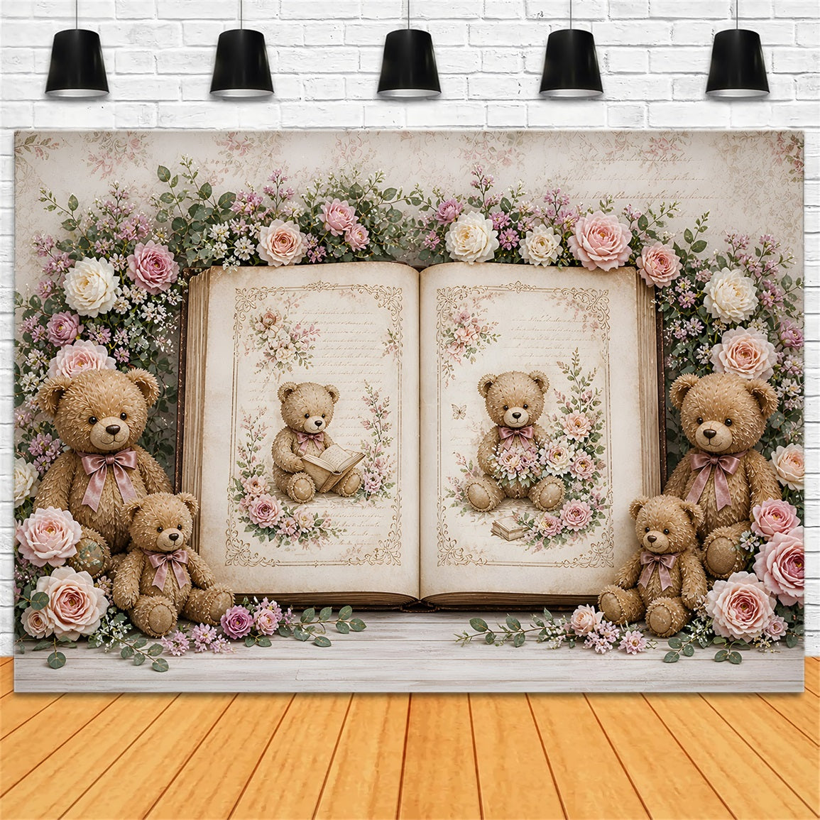Newborn Backdrop Fabric Vintage Teddy Storybook Rose Kids Photoshoot Backdrop CEM65-11