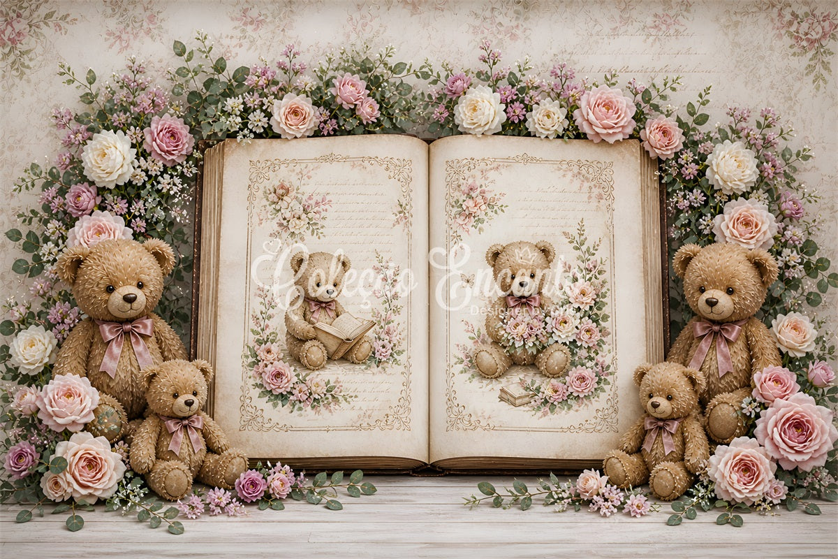 Newborn Backdrop Fabric Vintage Teddy Storybook Rose Kids Photoshoot Backdrop CEM65-11