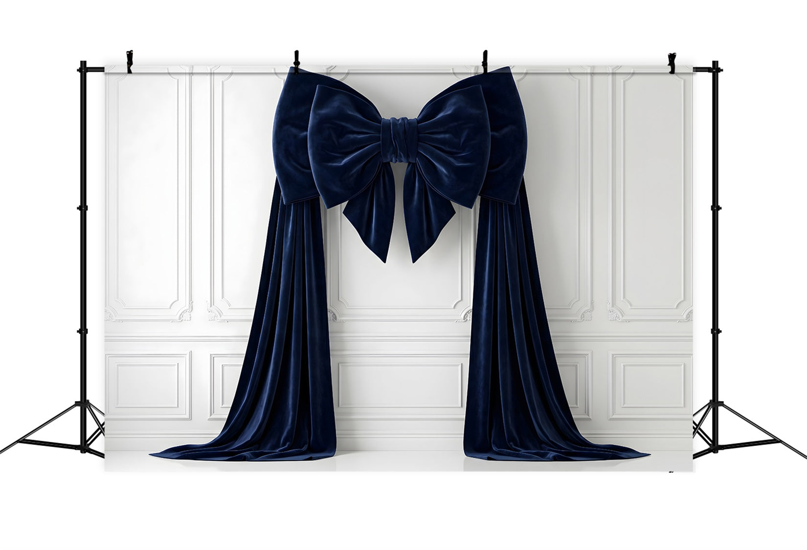 Photography Christmas Backdrops Navy Velvet Bow White Panels Christmas Backdrop Photoshoot CEM65-116